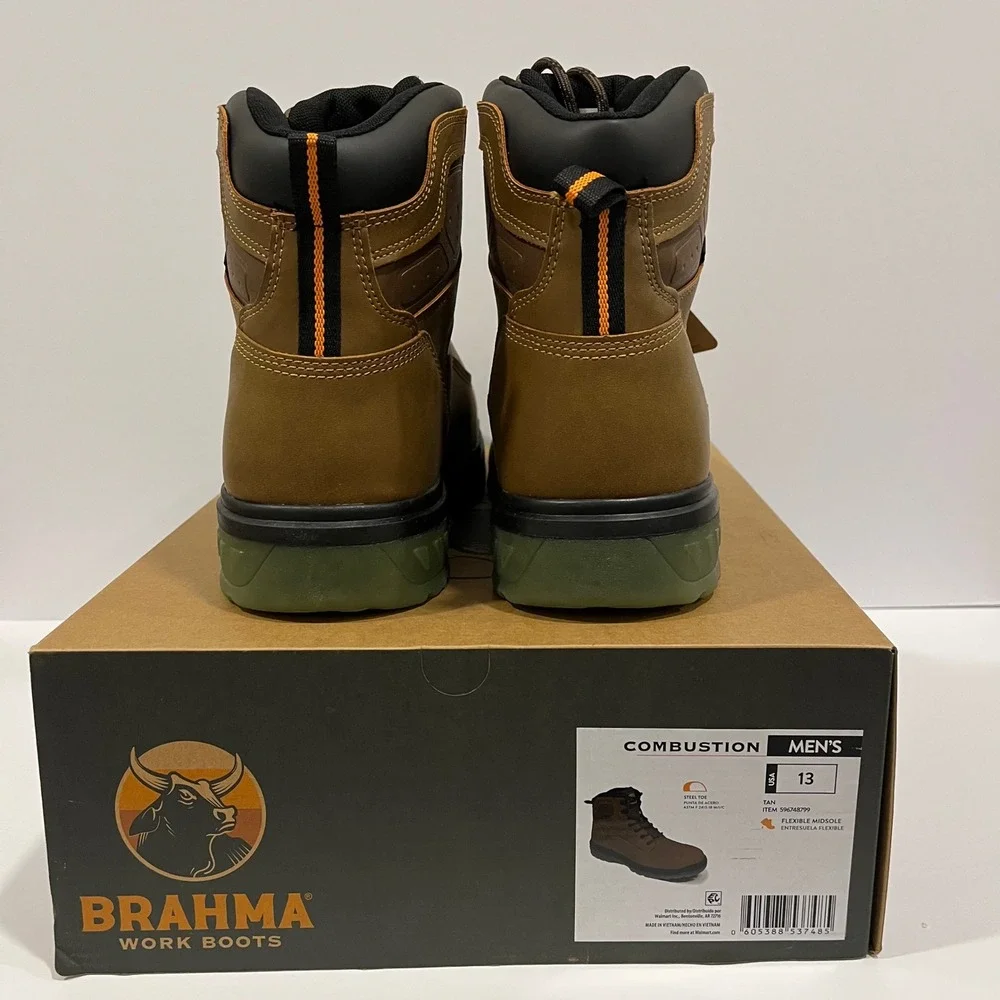 Brahma Combustion Mens Steel Toe Work Boots Tan Brown 596748799 Size 13